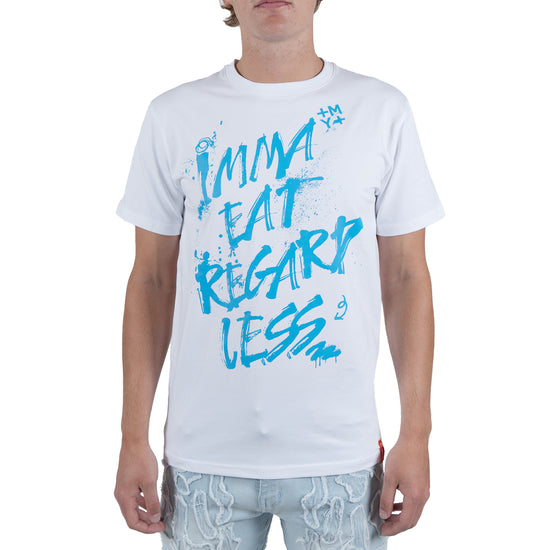 Men's Imma Eat Regardless Graffiti Tee | White / Sky Blue