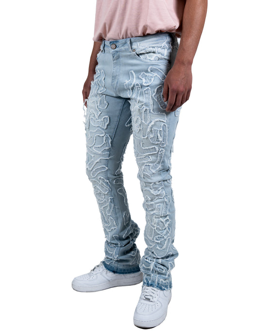 LARAMIE | Slim Textured Overlay Denim Jeans in Light Wash
