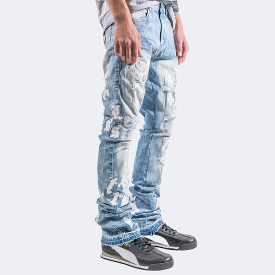 Letter Patch Flare Slim in Ice Blue