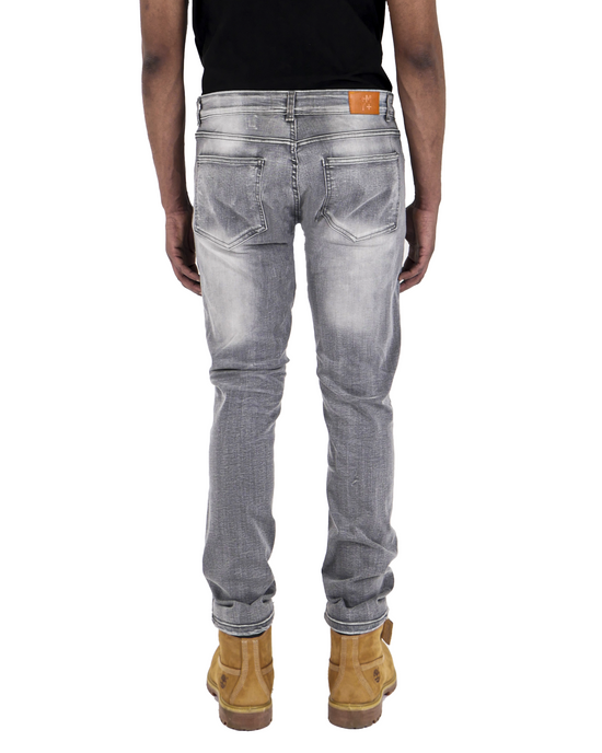 LAWRENCE | Men's Slim Fit Denim Pants Rip & Repair in Light Grey