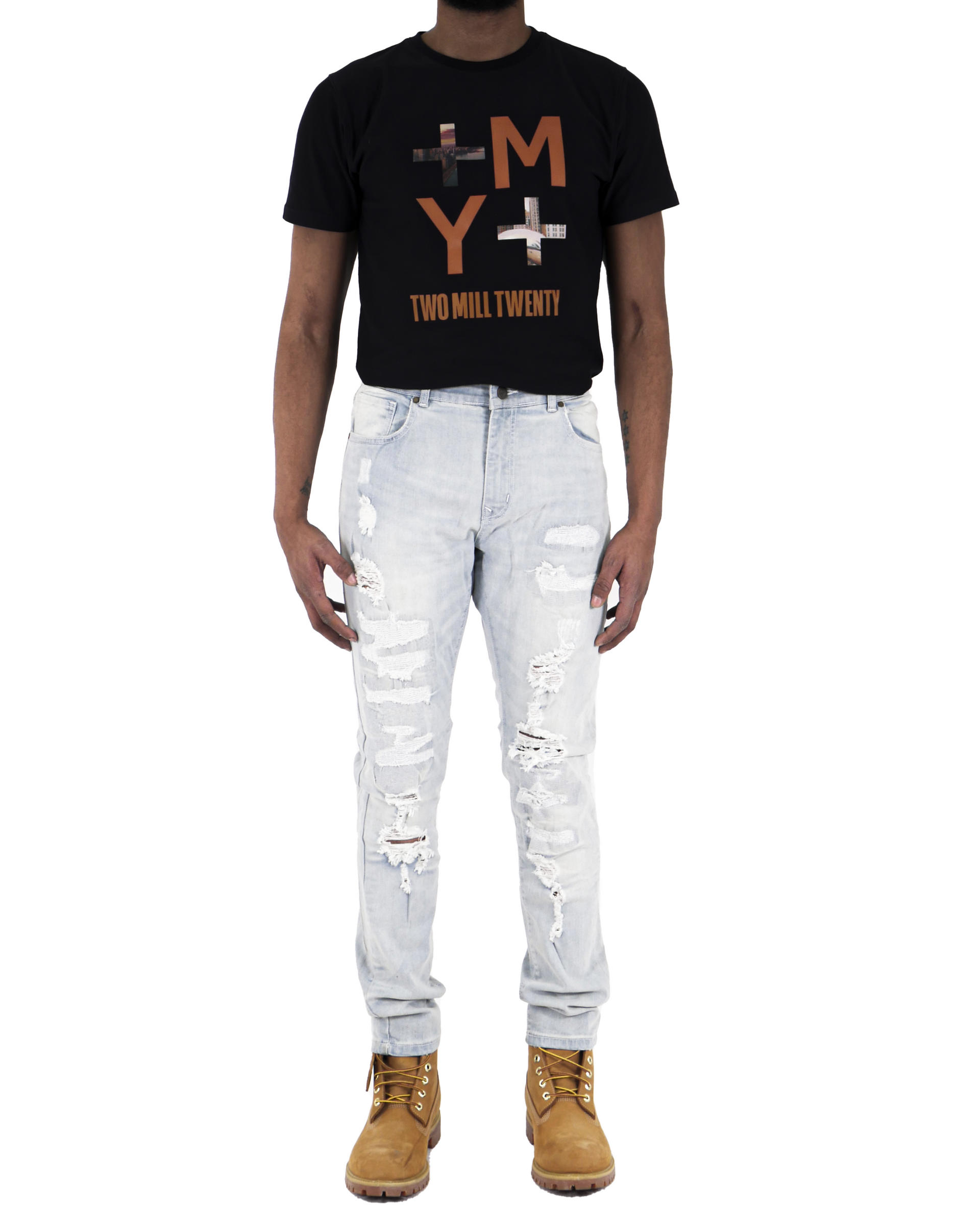 ASHLAND | Men's Slim Fit Denim Pants Rip & Repair in Light Wash