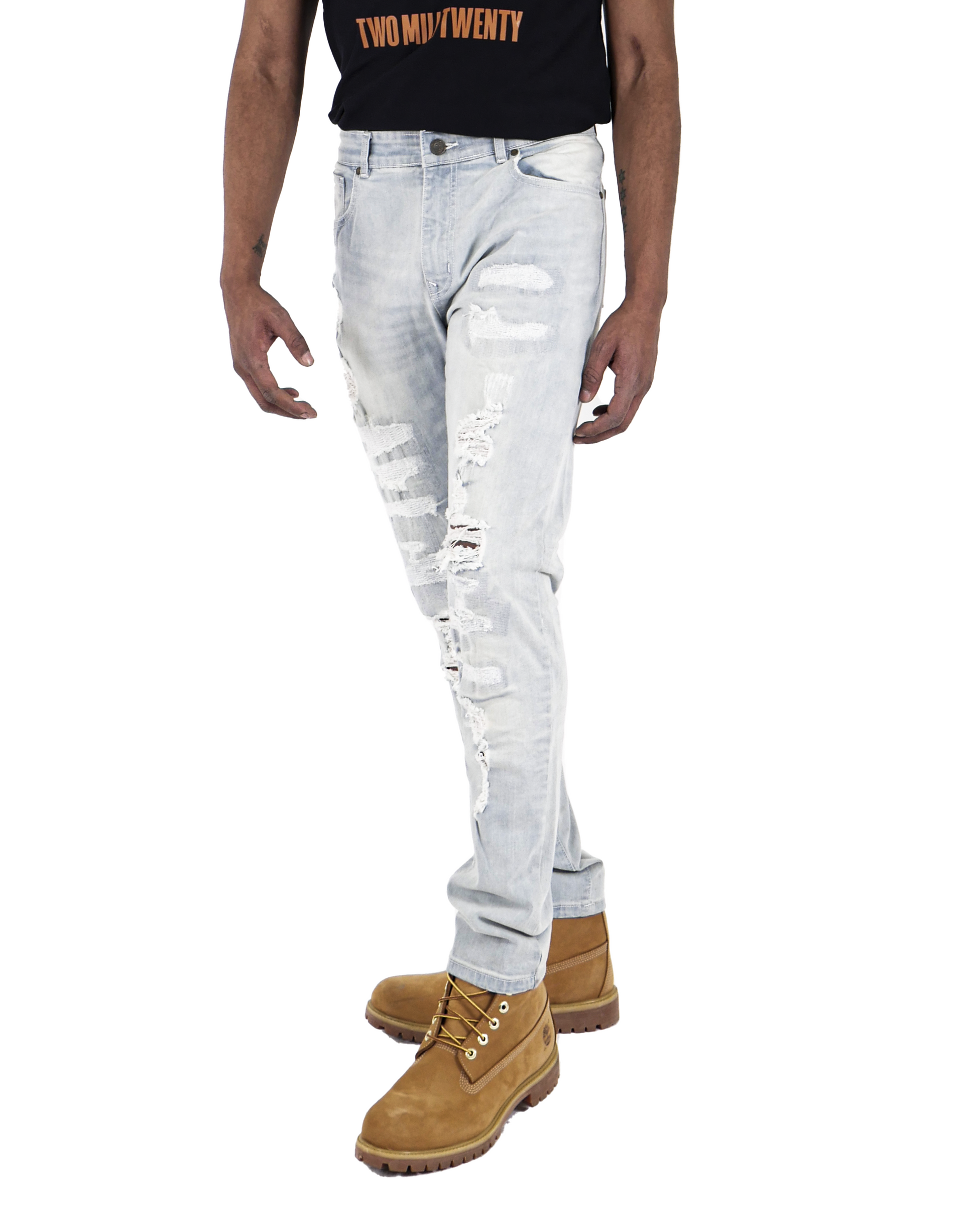 ASHLAND | Men's Slim Fit Denim Pants Rip & Repair in Light Wash