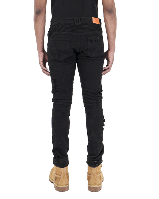 FOSTER | Men's Slim Fit Biker Denim Pants in Jet Black