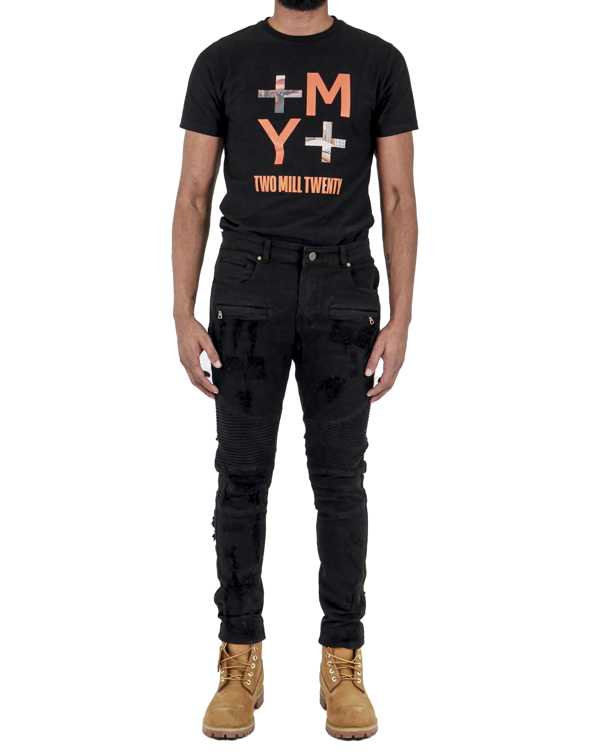 FOSTER | Men's Slim Fit Biker Denim Pants in Jet Black
