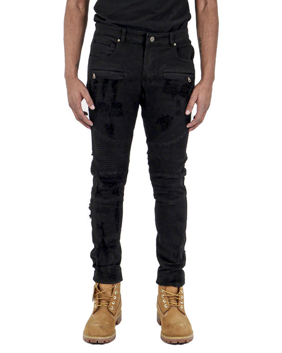 FOSTER | Men's Slim Fit Biker Denim Pants in Jet Black