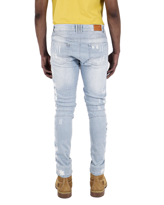 MADISON | Men's Slim Fit Biker Denim Pants in Light Wash