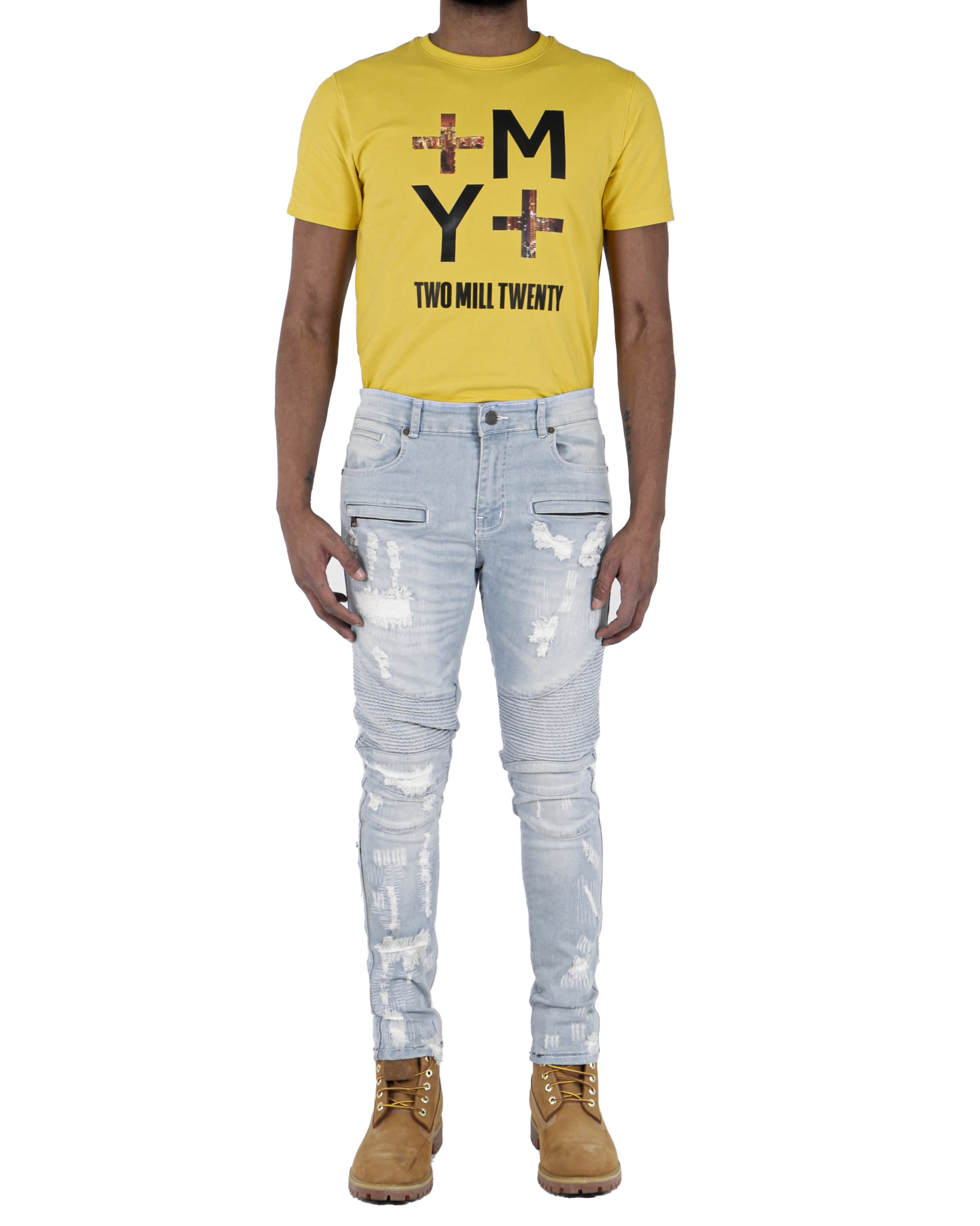 MADISON | Men's Slim Fit Biker Denim Pants in Light Wash