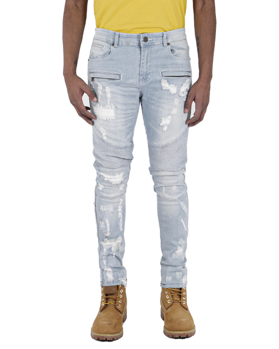 MADISON | Men's Slim Fit Biker Denim Pants in Light Wash