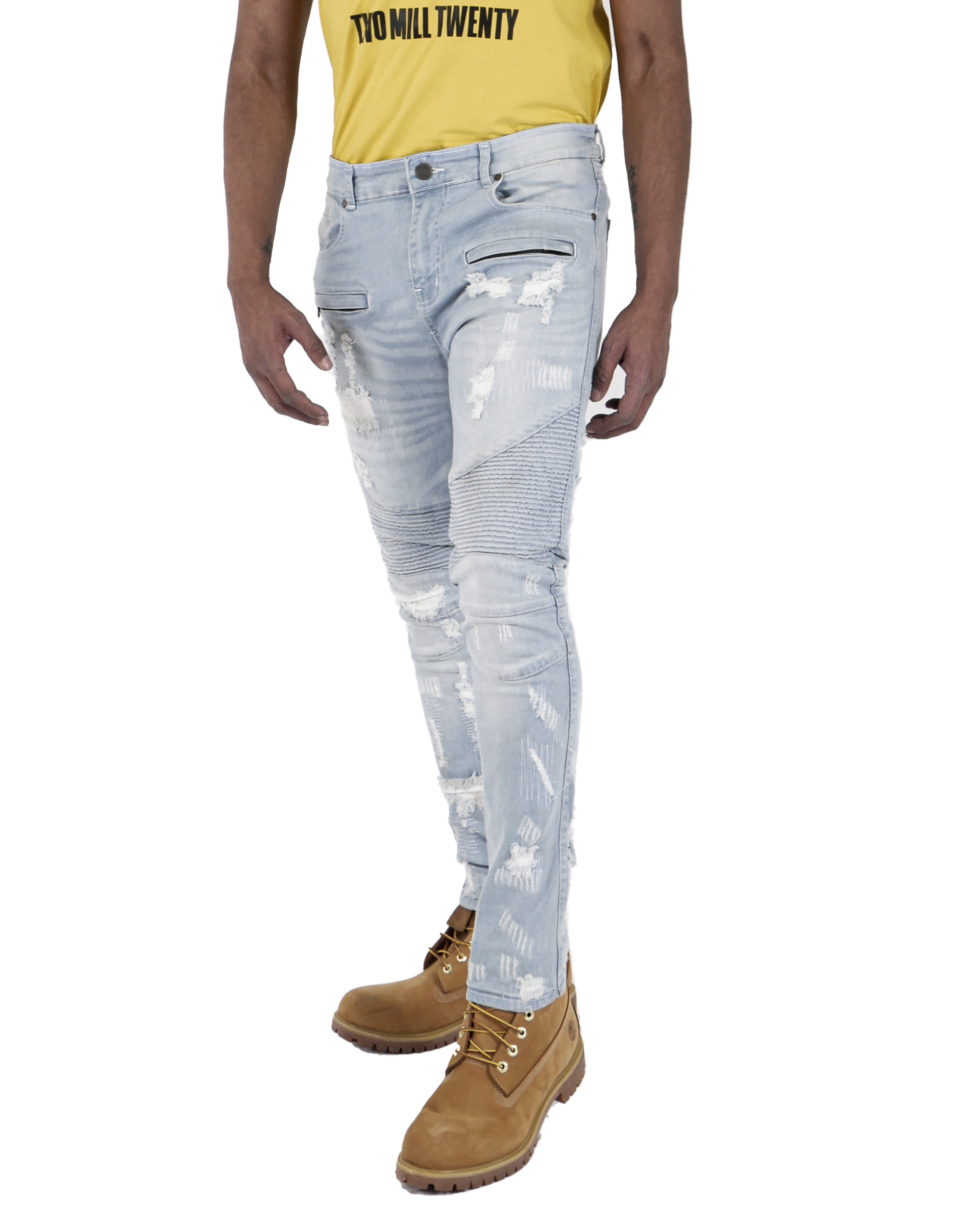 MADISON | Men's Slim Fit Biker Denim Pants in Light Wash