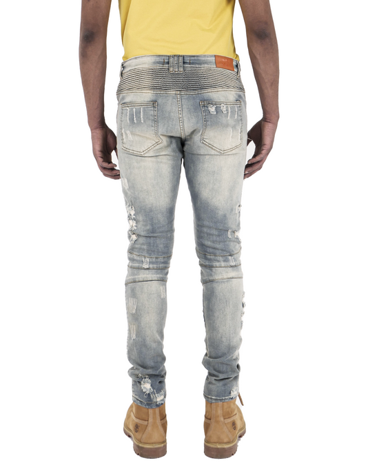 WILSON | Men's Slim Fit Biker Denim Pants in Vintage Wash
