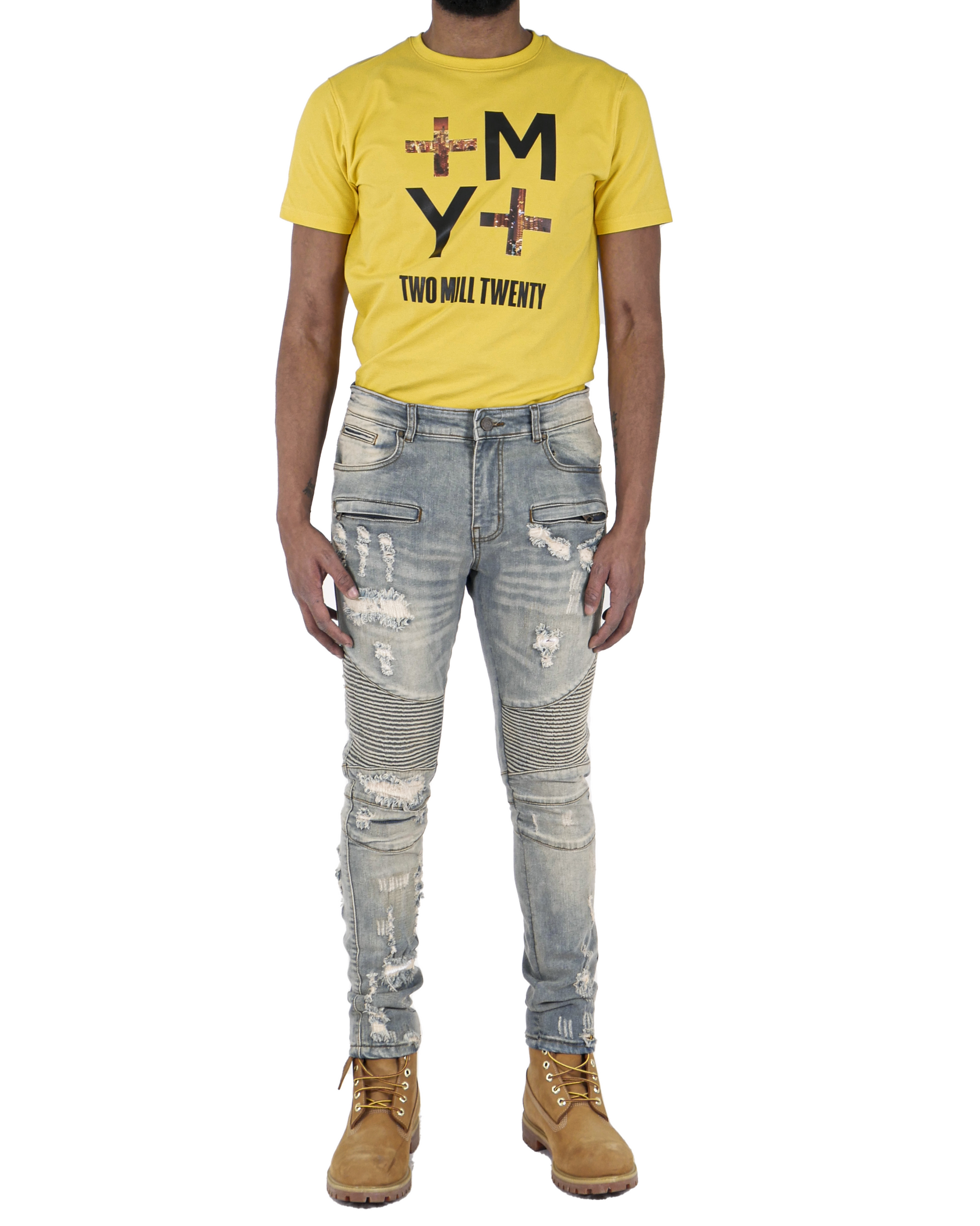 WILSON | Men's Slim Fit Biker Denim Pants in Vintage Wash