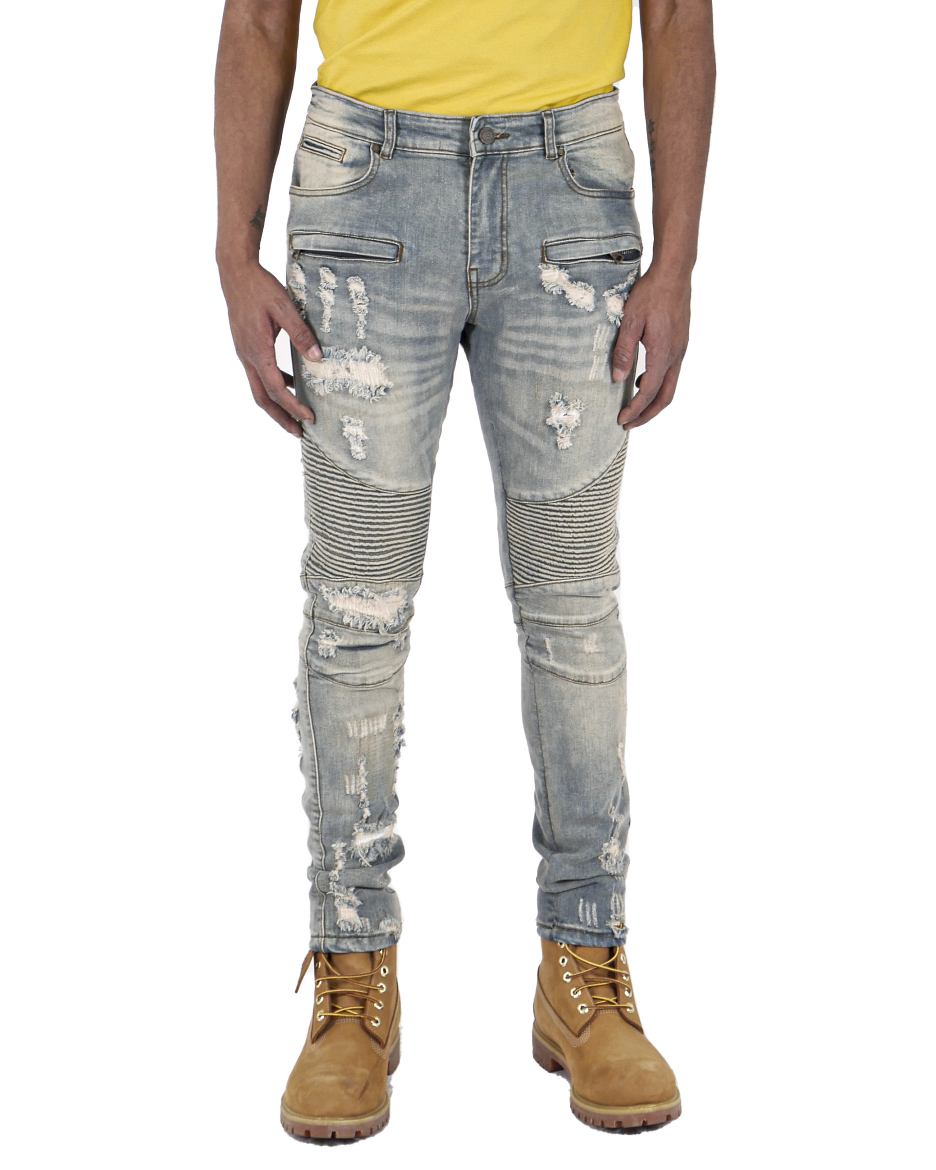 WILSON | Men's Slim Fit Biker Denim Pants in Vintage Wash