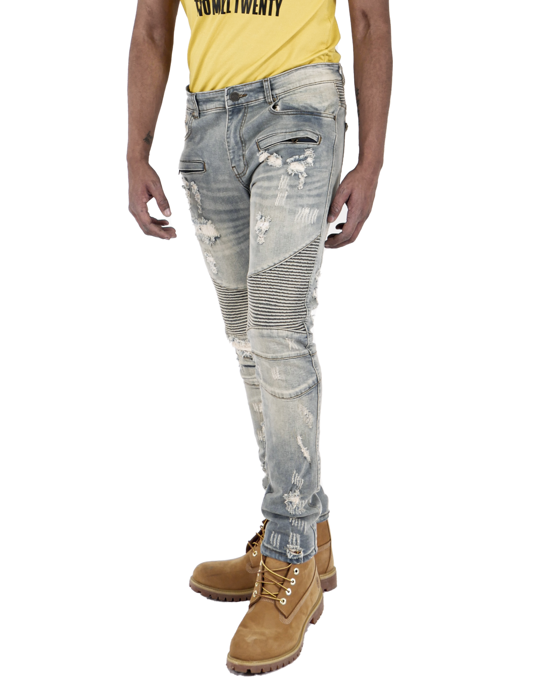 WILSON | Men's Slim Fit Biker Denim Pants in Vintage Wash