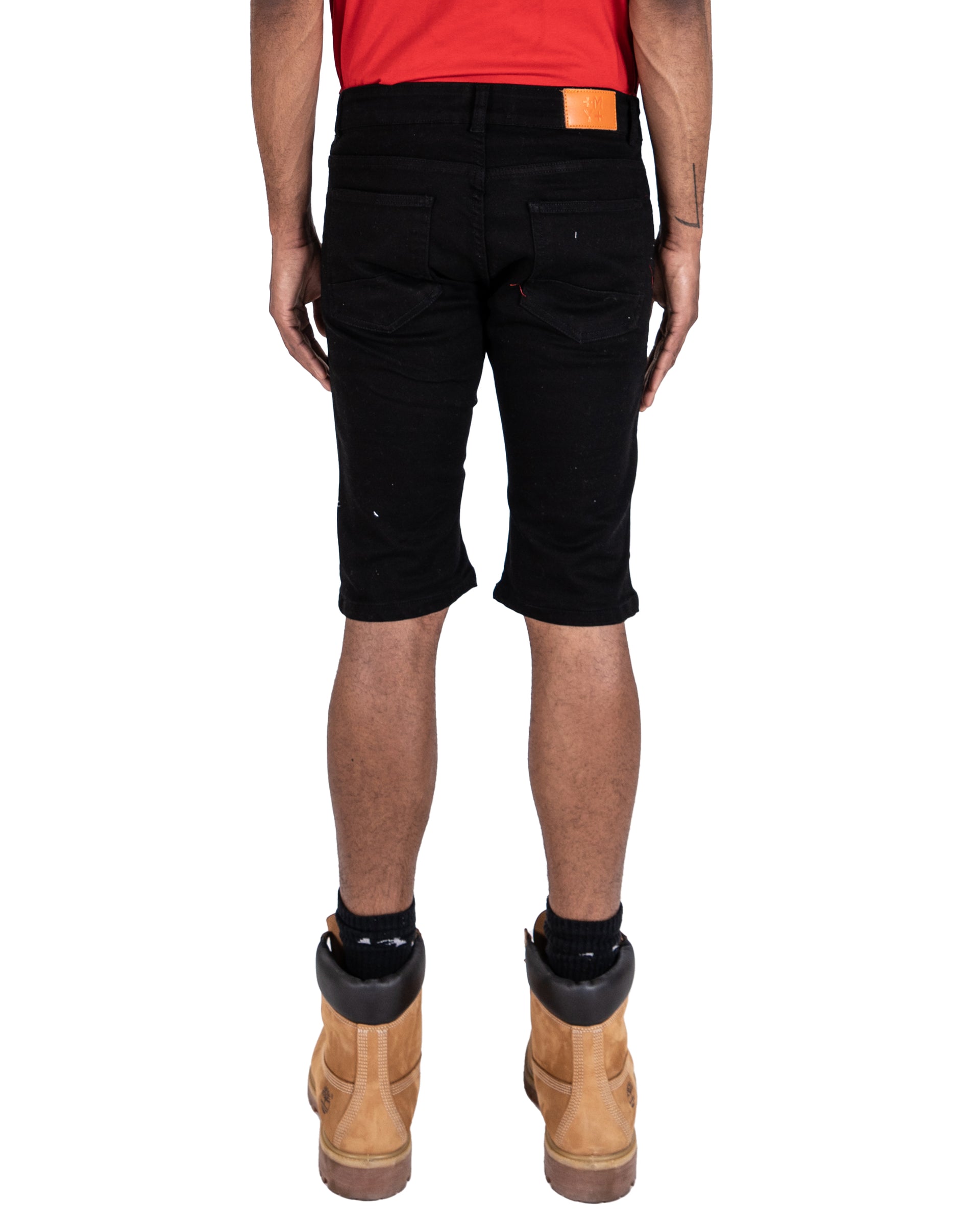 JACKSON | Men's Slim Fit Cutoff Knee Length Destroyed Ripped Patched Distressed Denim Jean Shorts in Vintage Black