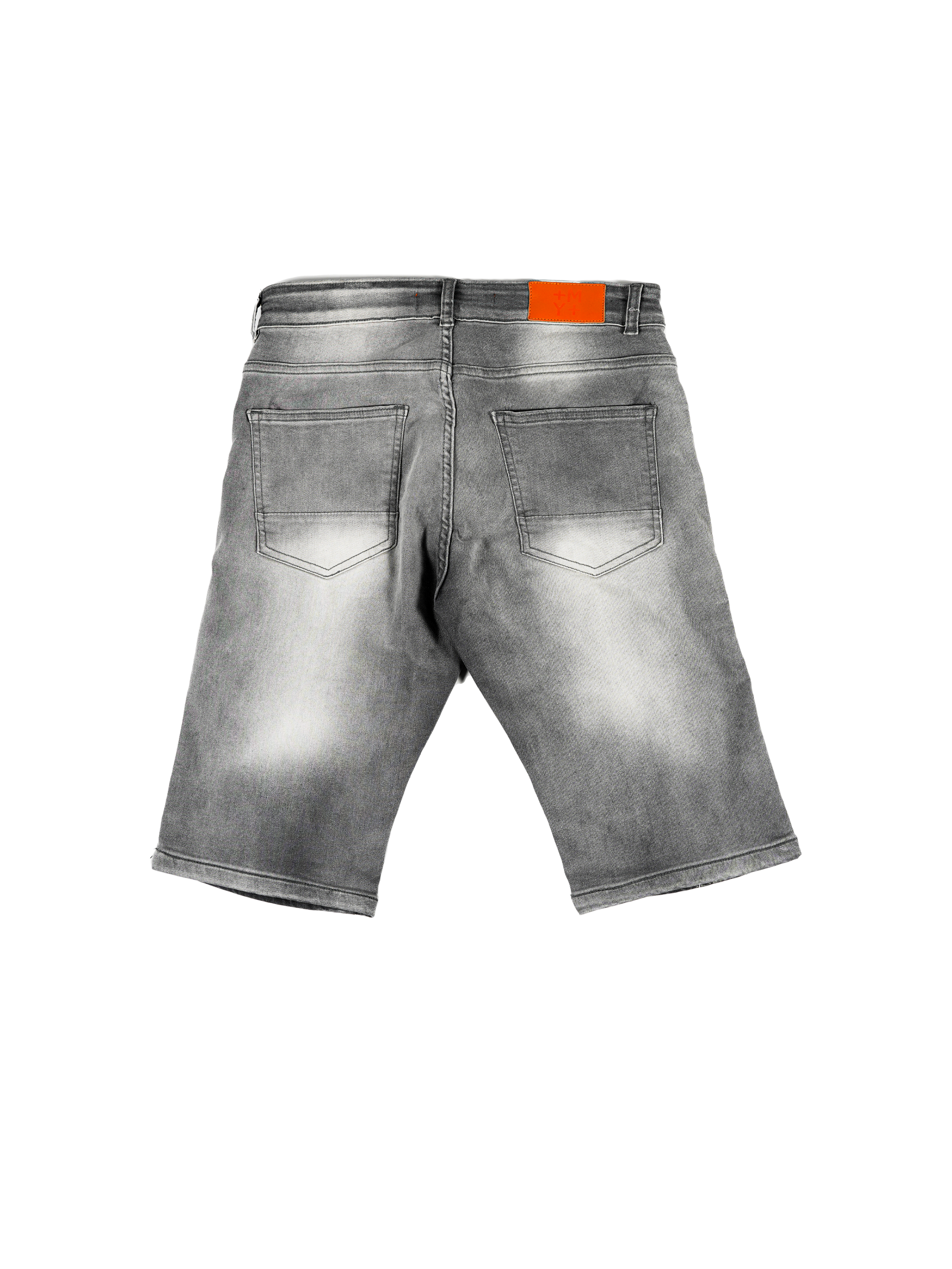 SUPERIOR | Men's Slim Fit Cutoff Knee Length Destroyed Ripped Patched Distressed Denim Jean Shorts in Grey Stone