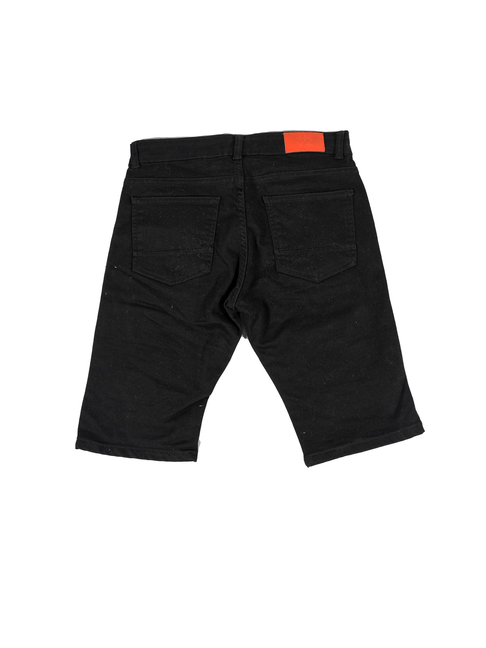 STATE | Men's Slim Fit Frayed Cutoff Destroyed Ripped Distressed Knee Length Denim Jean Shorts with Cargo Pockets in Vintage Black