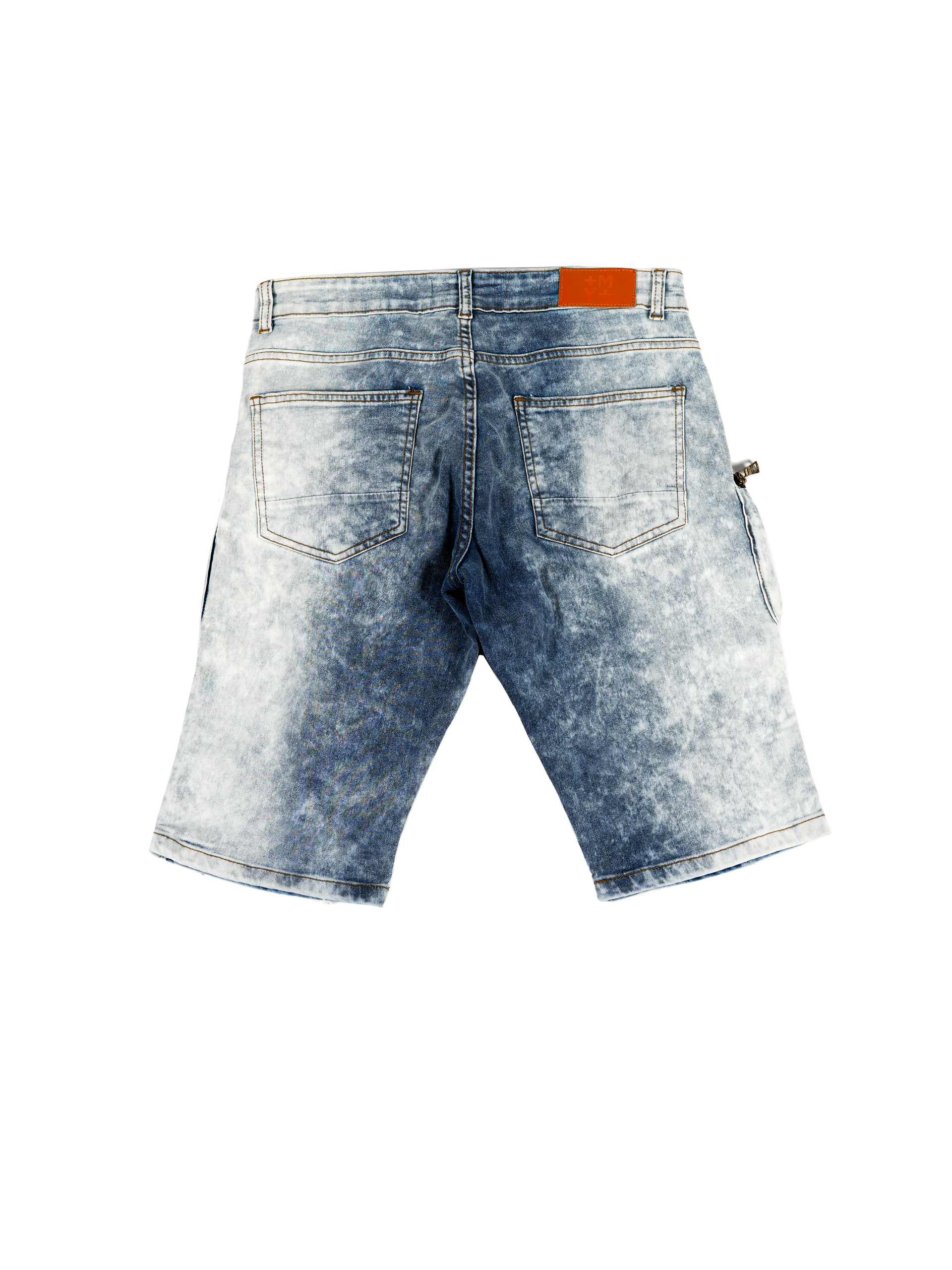 MONROE | Men's Slim Fit Frayed Cutoff Destroyed Ripped Distressed Knee Length Denim Jean Shorts with Cargo Pockets in Blue Acid Wash