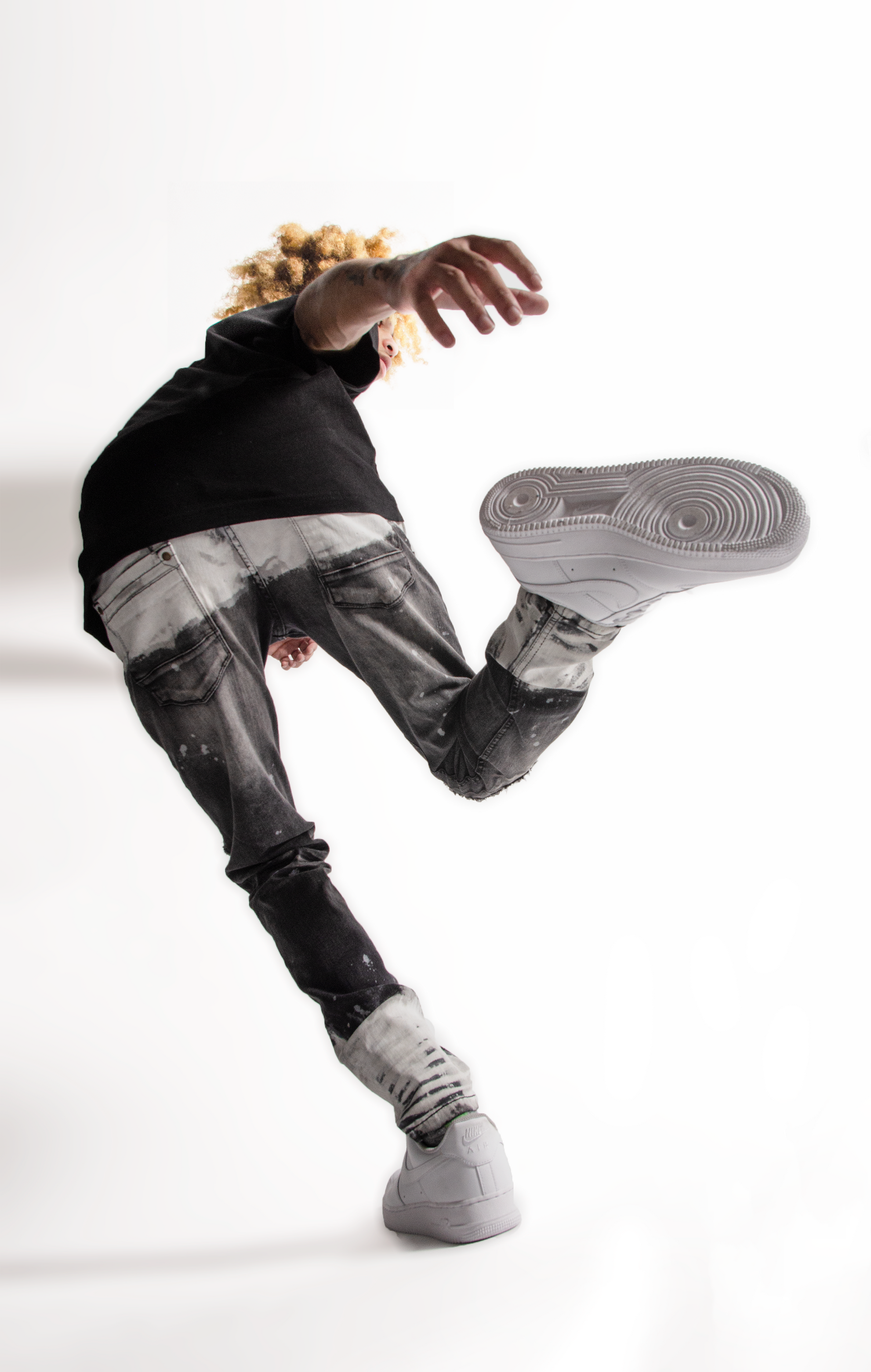 CLARK | Men's Slim Fit White Paint Washed Denim Rip & Repair in Black Stonewash