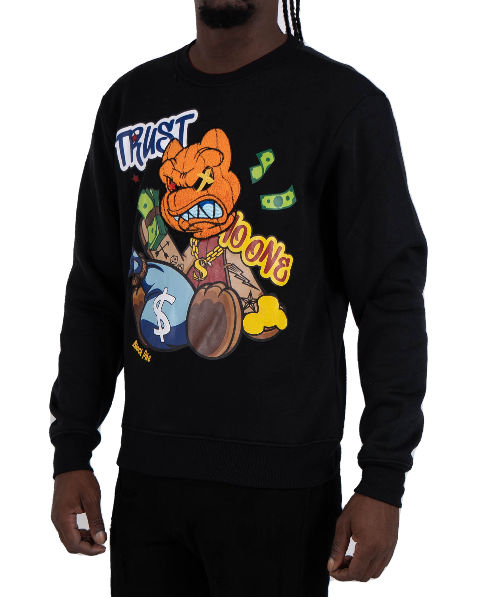 Men's "Trust No One" Graphic Embroidered Sweatshirt | Black