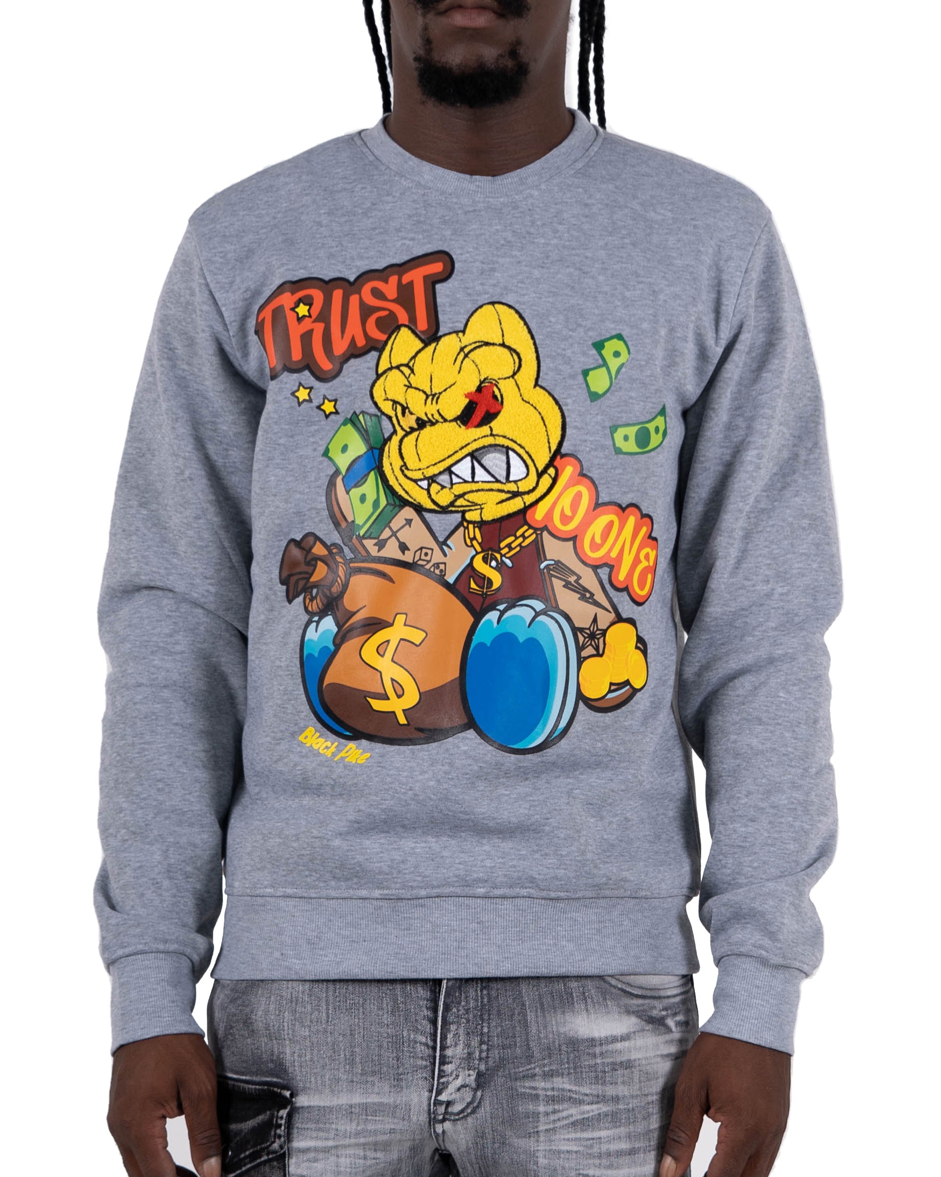 Men's "Trust No One" Graphic Embroidered Sweatshirt | Heather Grey