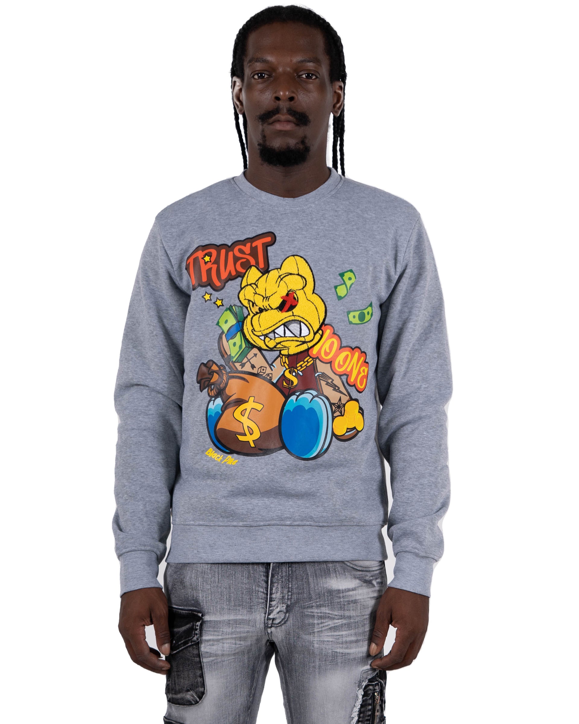 Men's "Trust No One" Graphic Embroidered Sweatshirt | Heather Grey