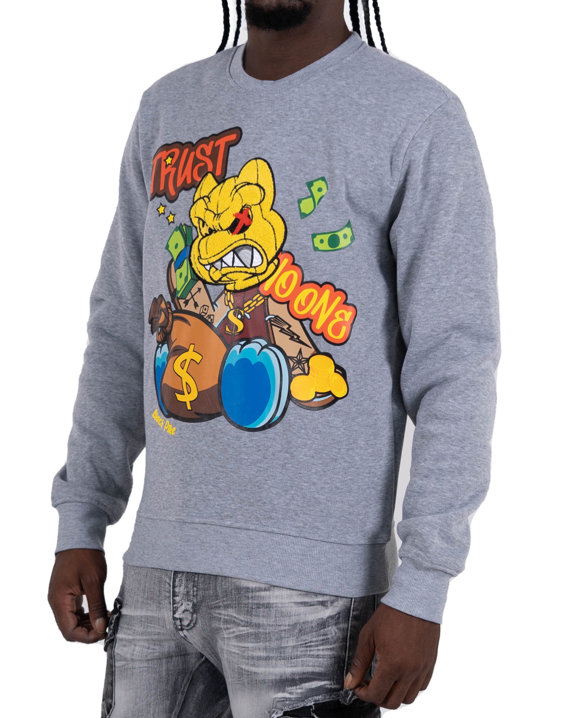 Men's "Trust No One" Graphic Embroidered Sweatshirt | Heather Grey