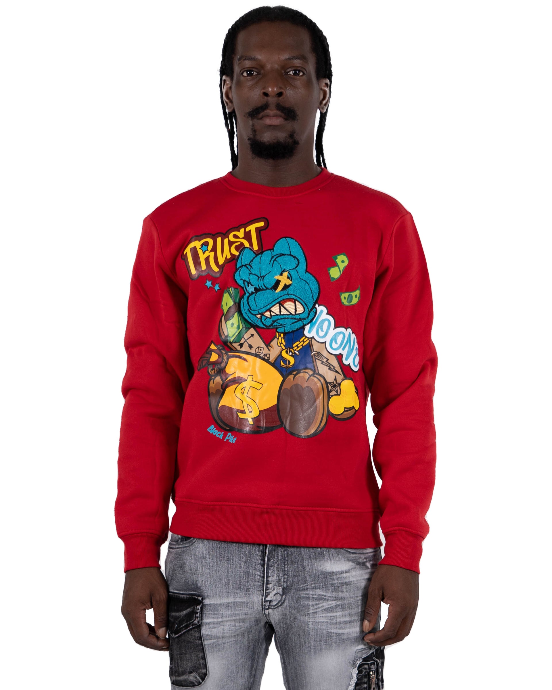 Men's "Trust No One" Graphic Embroidered Sweatshirt | Red