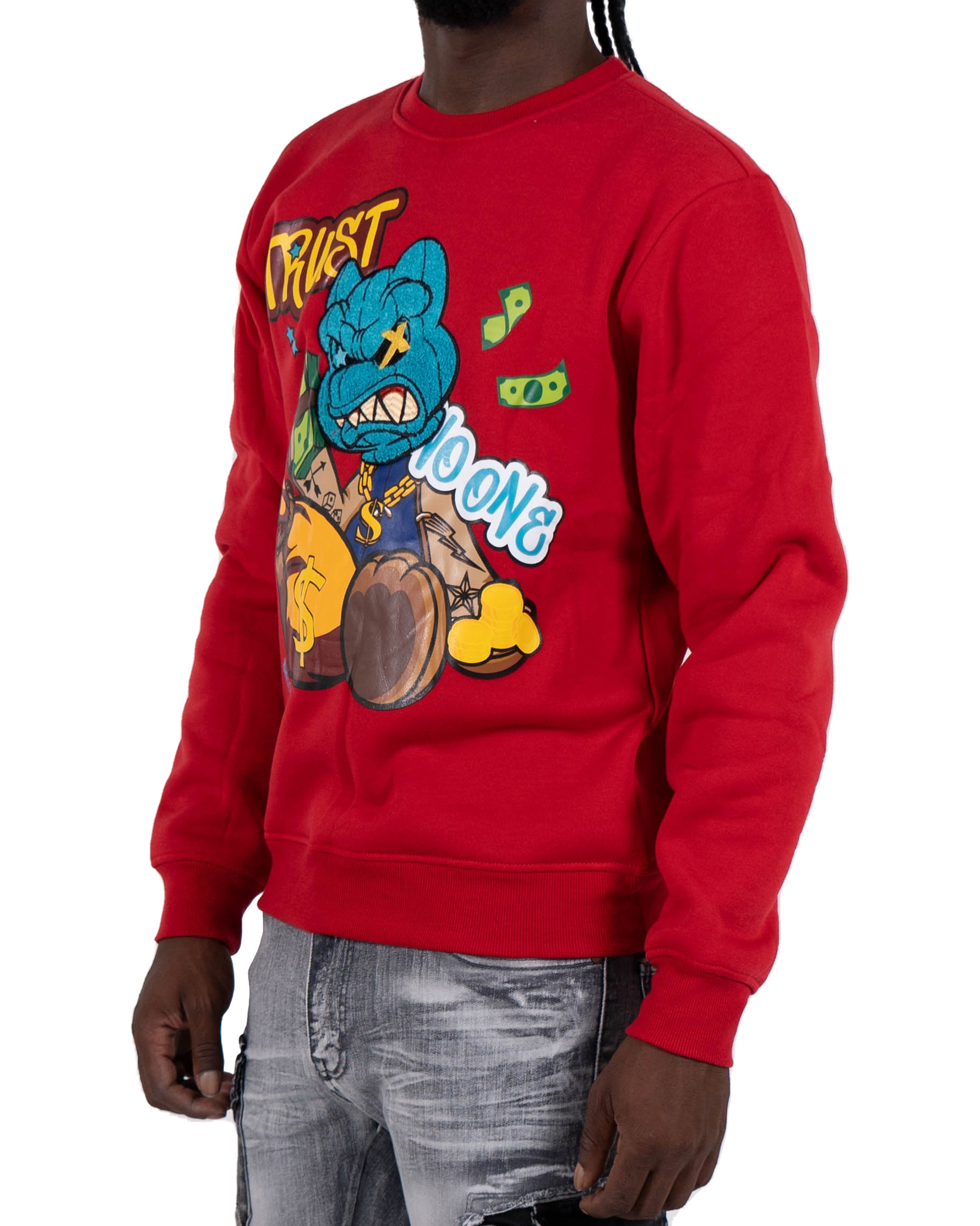 Men's "Trust No One" Graphic Embroidered Sweatshirt | Red