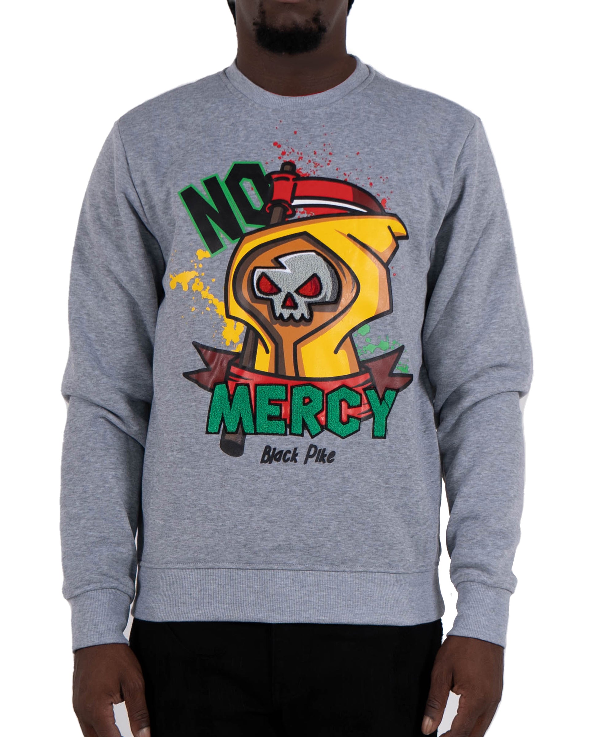 Men's "No Mercy" Graphic Embroidered Sweatshirt | Heather Grey