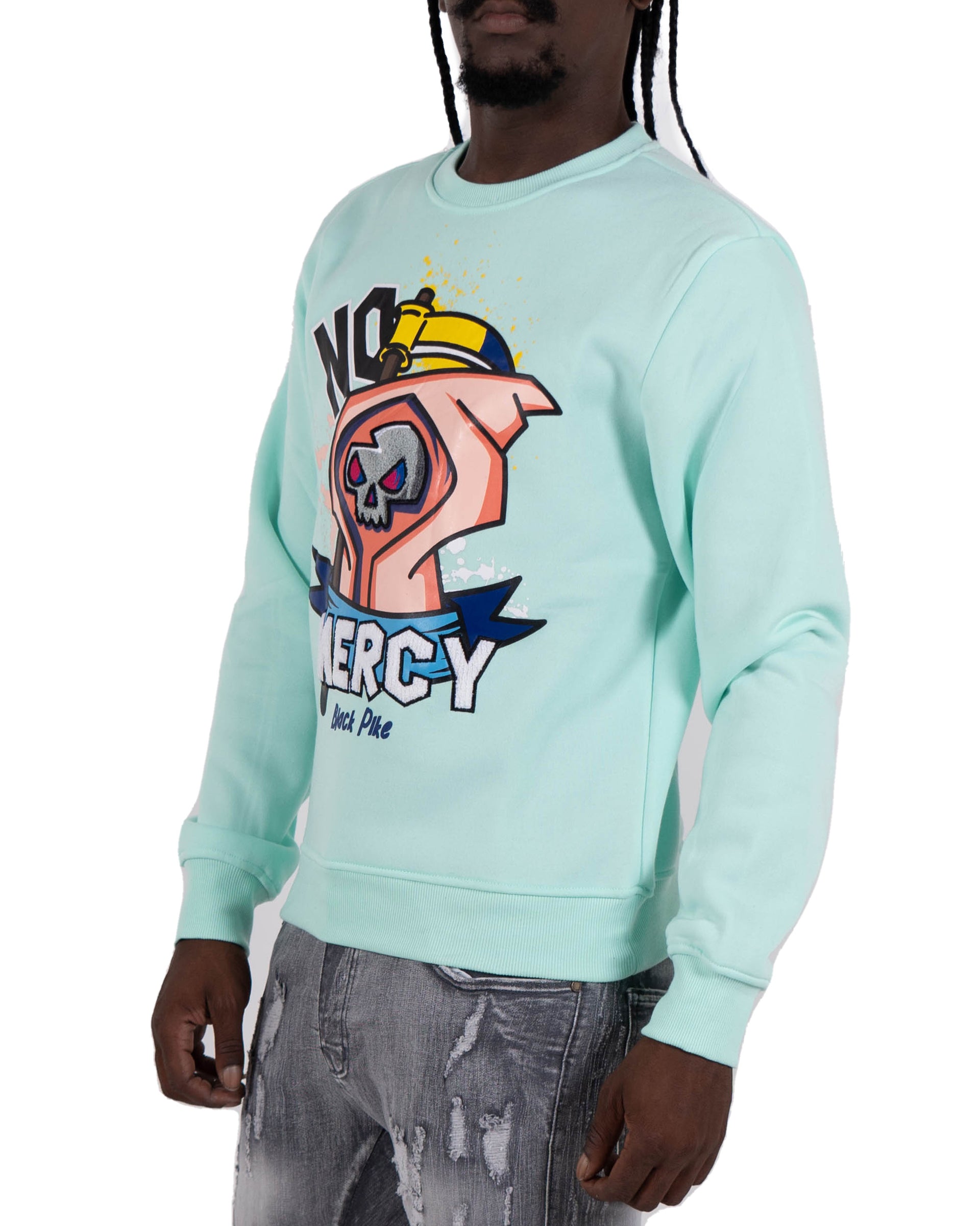 Men's "No Mercy" Graphic Embroidered Sweatshirt | Mint Green