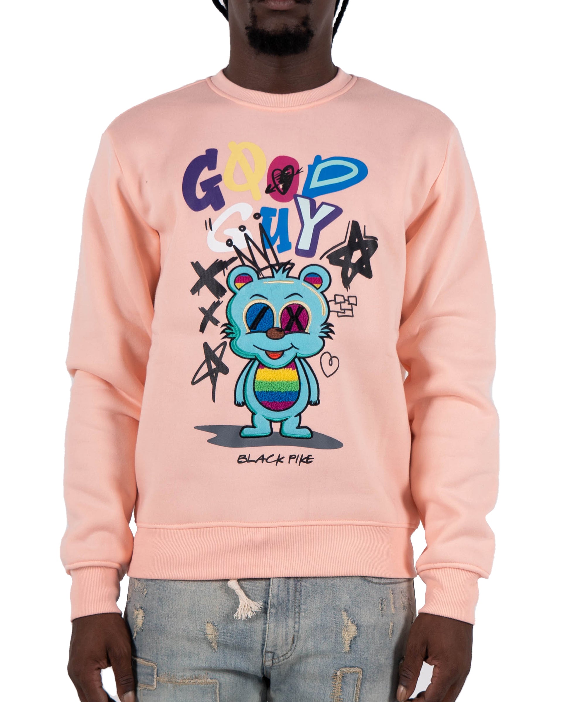Men's "Good Guy" Graphic Embroidered Sweatshirt | Light Pink