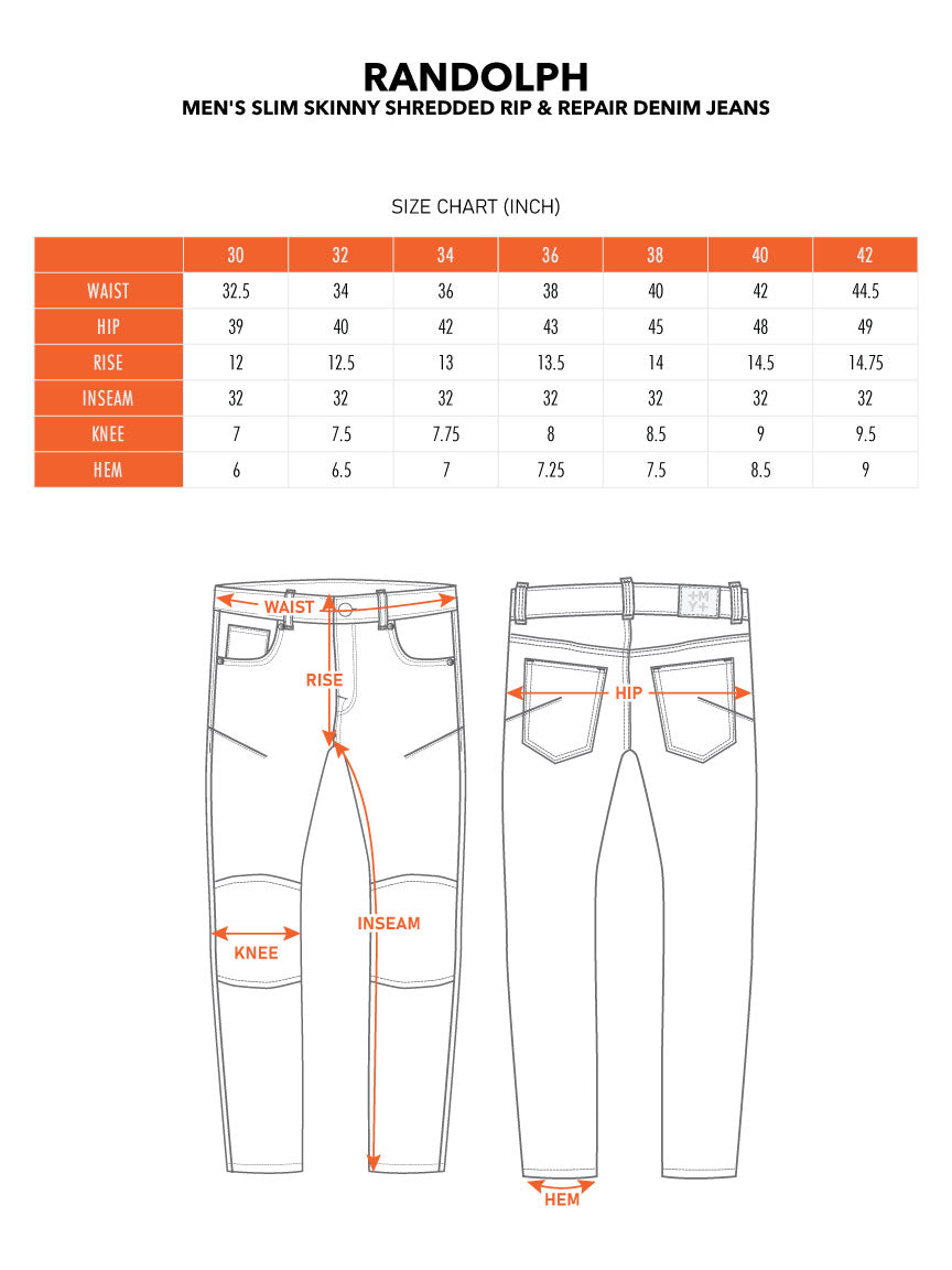 RANDOLPH | Men's Slim Skinny Shredded Rip & Repair Denim Jeans in Vintage