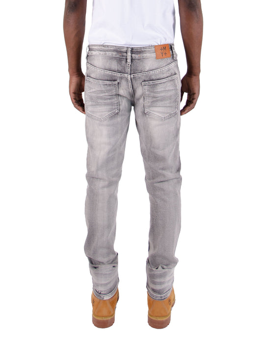 UNION | Men's Slim Straight Distressed Rip & Repair Denim Jeans in Asphalt Grey Acid Wash