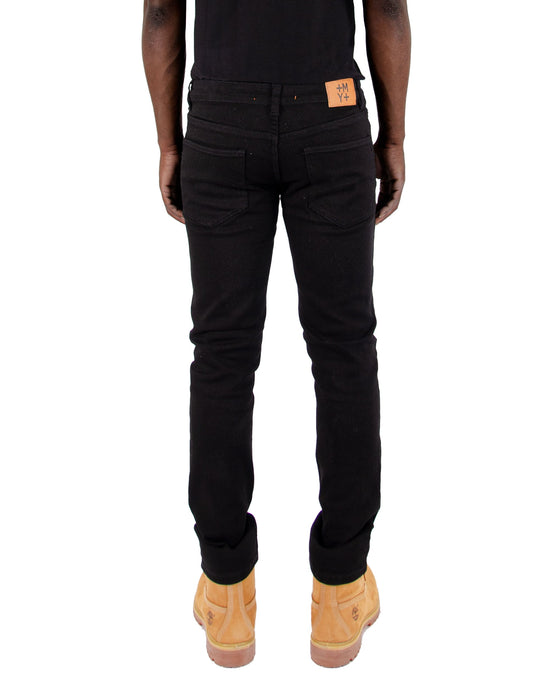 CANAL | Men's Slim Straight Stitch Detail Rip & Repair Denim Jeans in Black Lava