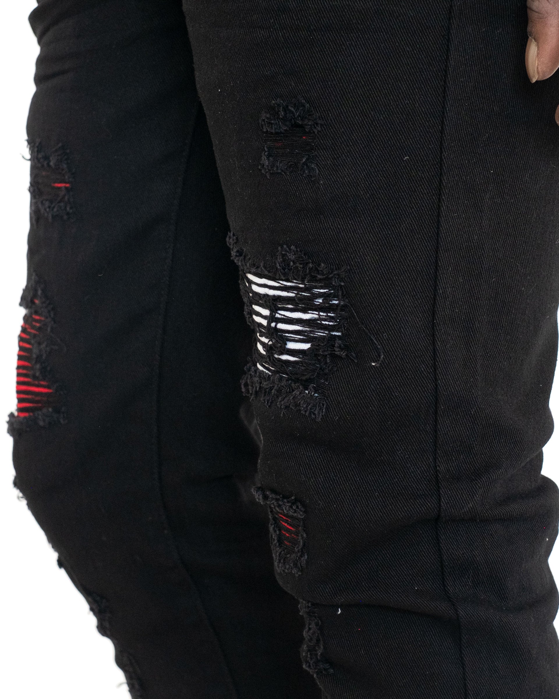 CANAL | Men's Slim Straight Stitch Detail Rip & Repair Denim Jeans in Black Lava