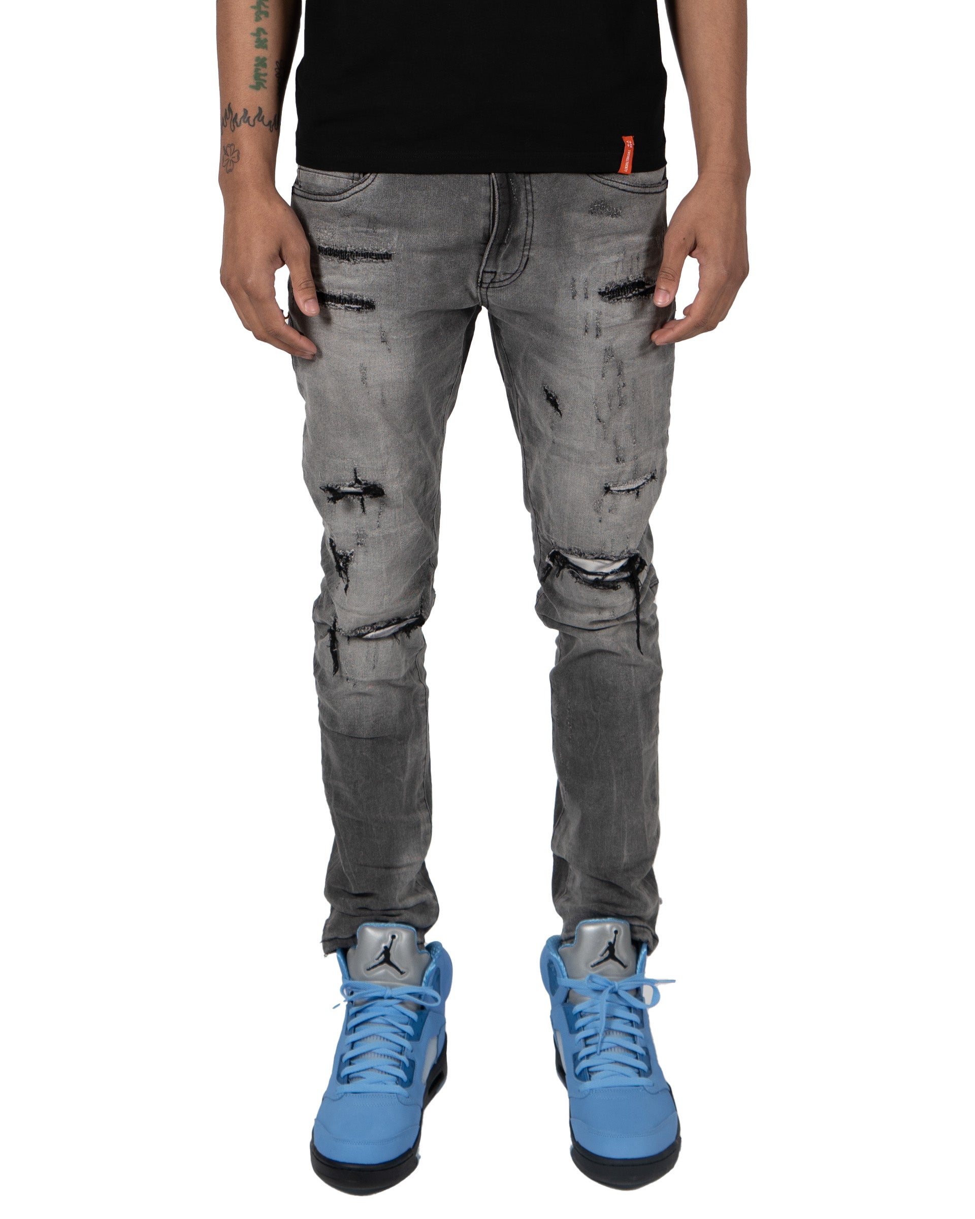 IRVING | Slim Skinny Distressed Ripped Denim Jeans in Pluto Grey