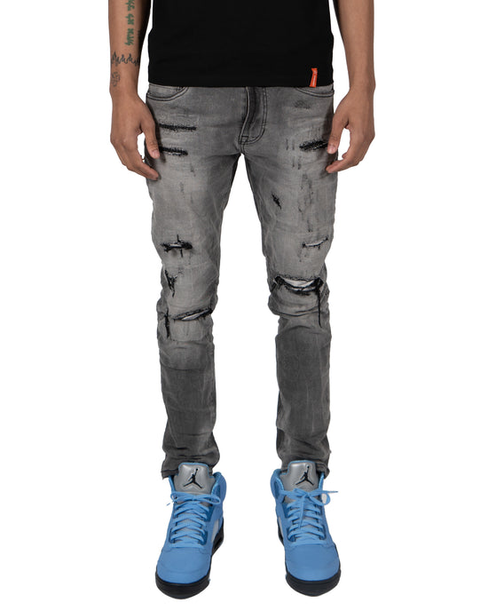 IRVING | Slim Skinny Distressed Ripped Denim Jeans in Pluto Grey