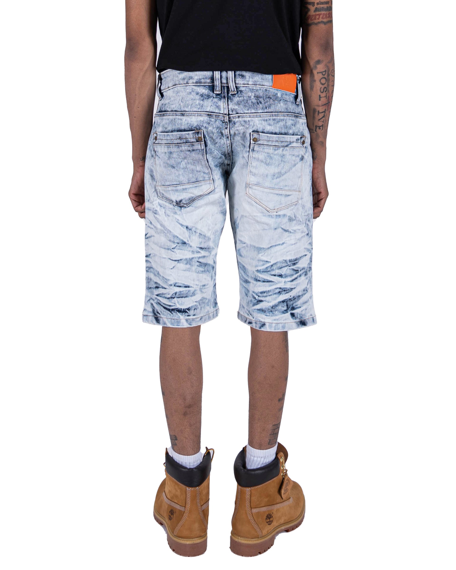 ROOSEVELT | Men's Classic Fit Knee Length Treated Denim Jean Shorts in Acid Wash