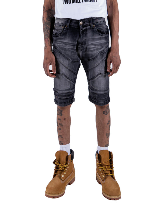 HARRISON | Men's Classic Fit Carpenter Style Distressed Denim Jean Shorts in Black Asphalt