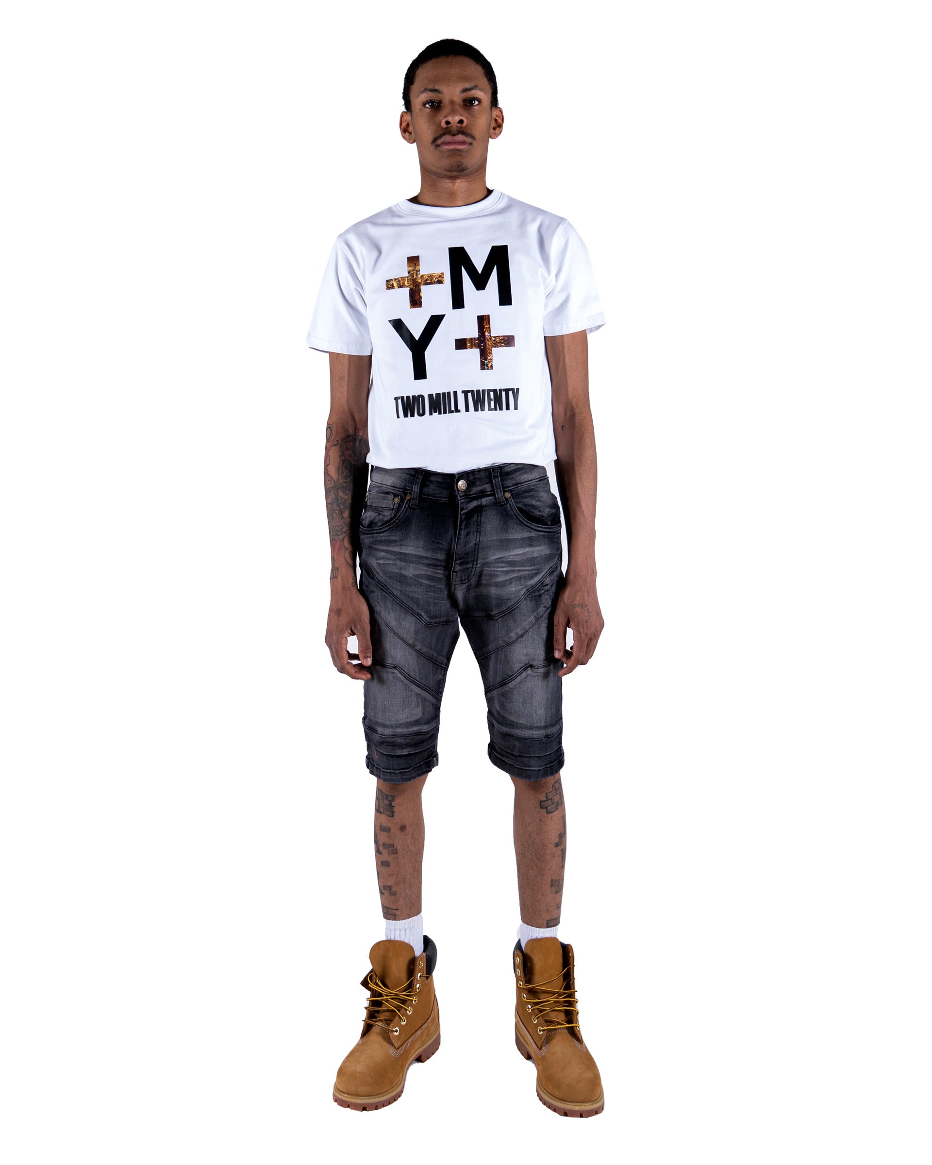 HARRISON | Men's Classic Fit Carpenter Style Distressed Denim Jean Shorts in Black Asphalt
