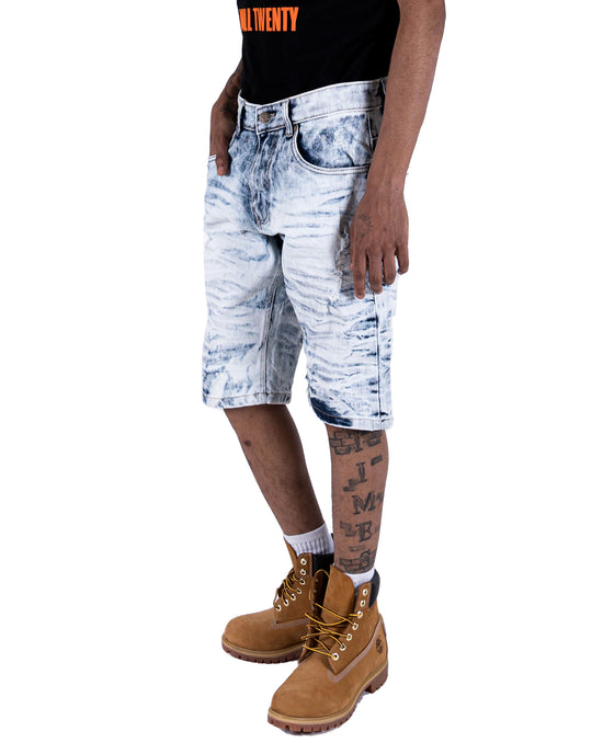 ROOSEVELT | Men's Classic Fit Knee Length Treated Denim Jean Shorts in Acid Wash