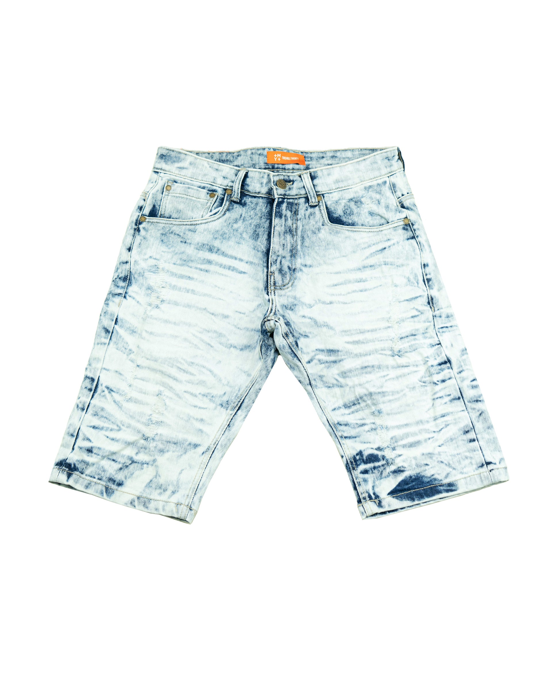 ROOSEVELT | Men's Classic Fit Knee Length Treated Denim Jean Shorts in Acid Wash