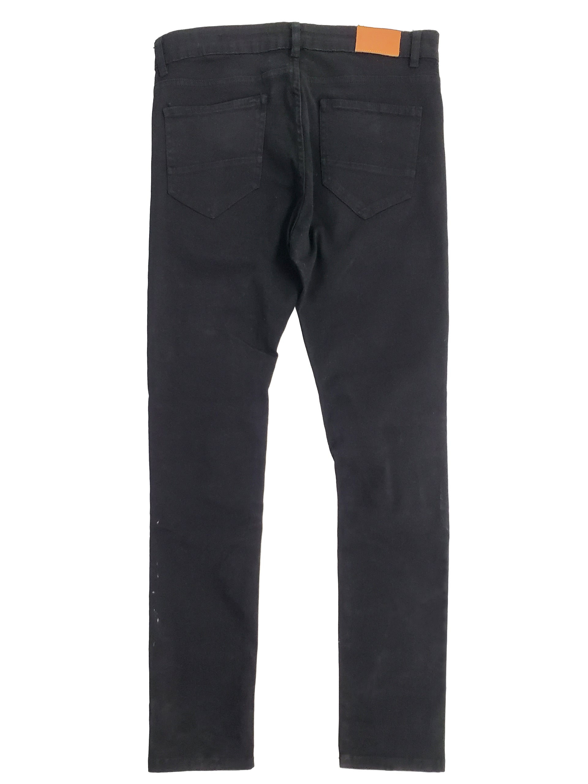 DAMEN | Men's Slim Fit Denim Pants Rip & Repair 3D Knee Detail with Splatter Paint in Jet Black