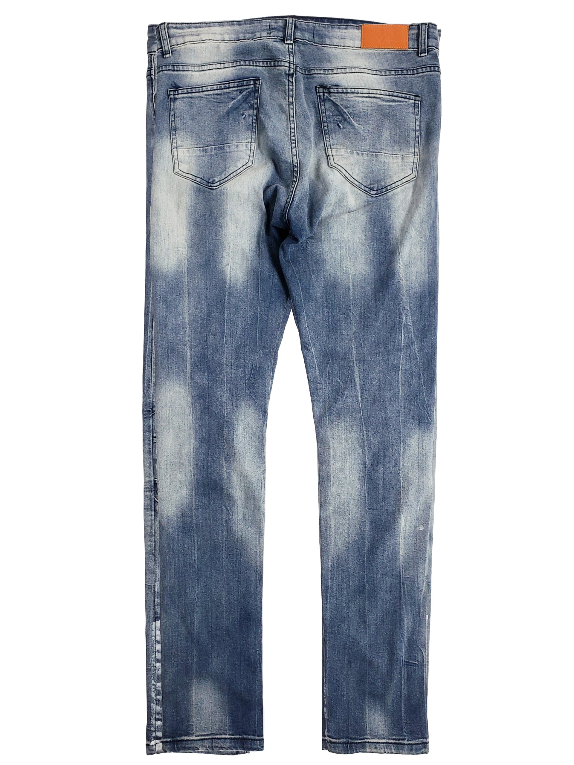 DIVISION | Men's Slim Fit Denim Pants Rip & Repair 3D Knee Detail with Splatter Paint in Vintage Dark Wash