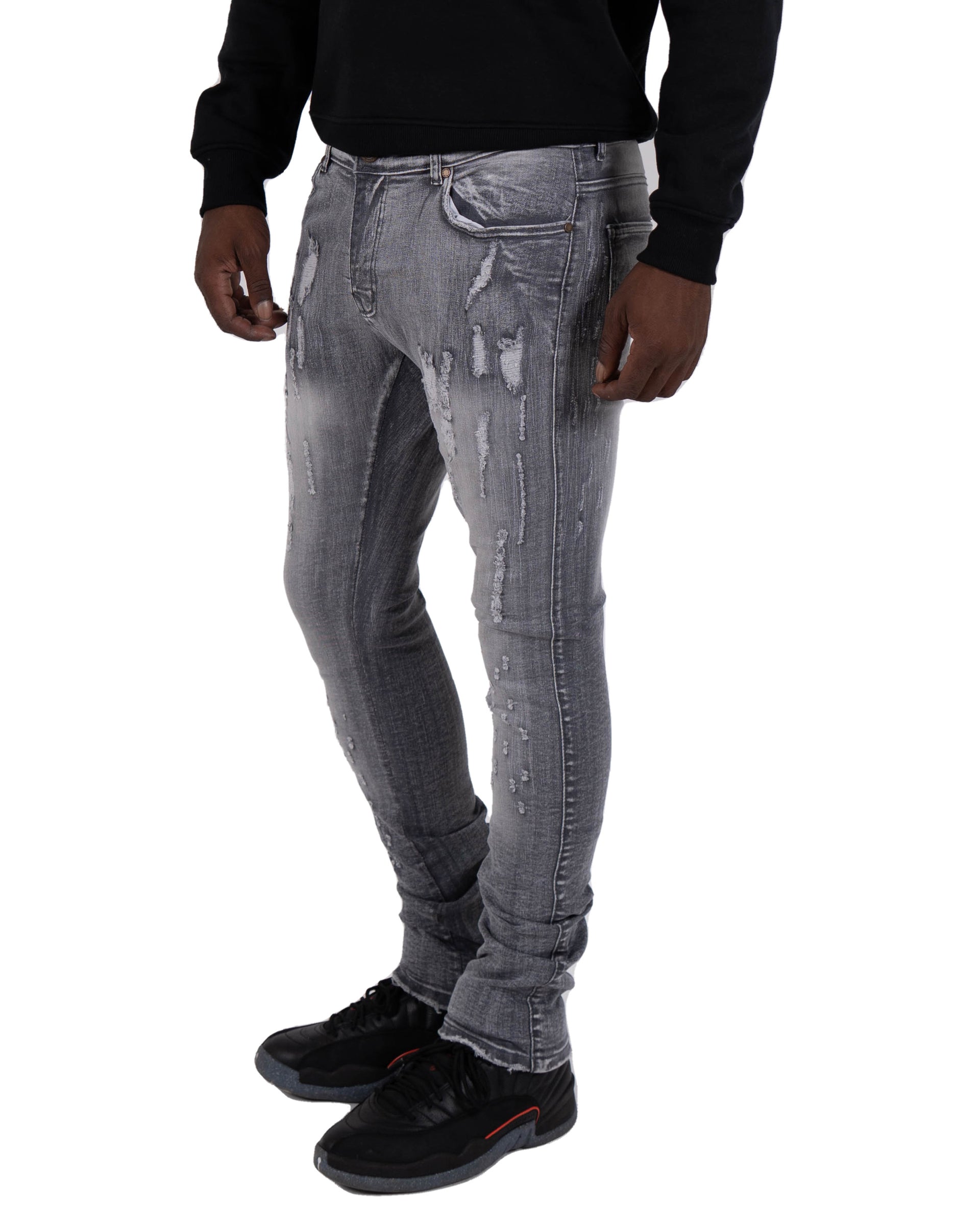 ARMITAGE | Slim Skinny Scratched Frosted Acid Wash Urban Streetstyle Designer Denim Jeans in Grey Frost