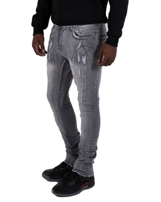 ARMITAGE | Slim Skinny Scratched Frosted Acid Wash Urban Streetstyle Designer Denim Jeans in Grey Frost