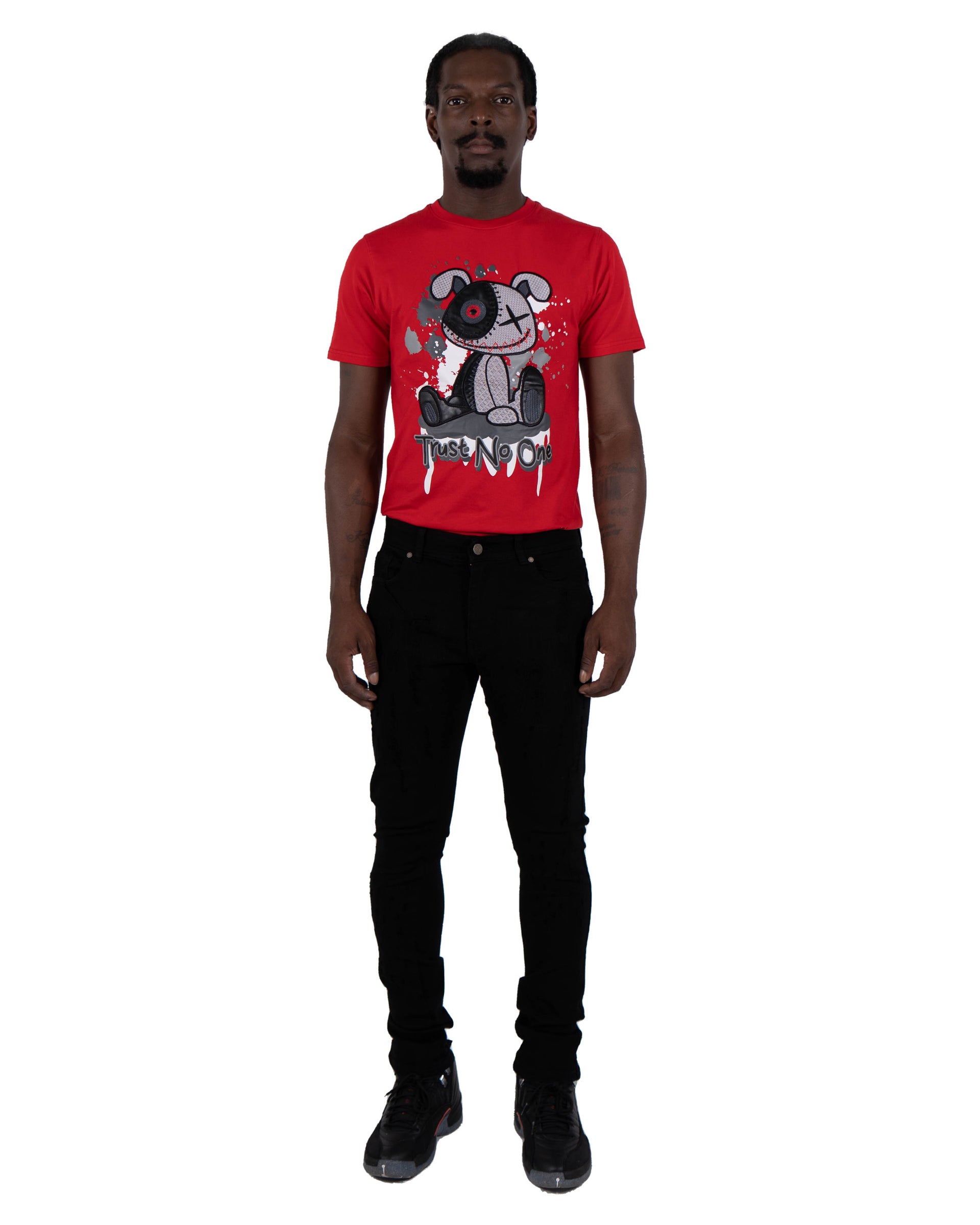 ELSTON | Slim Skinny Scratched Stitch Repaired Urban Streetwear Designer Fashion Denim Jeans in Black