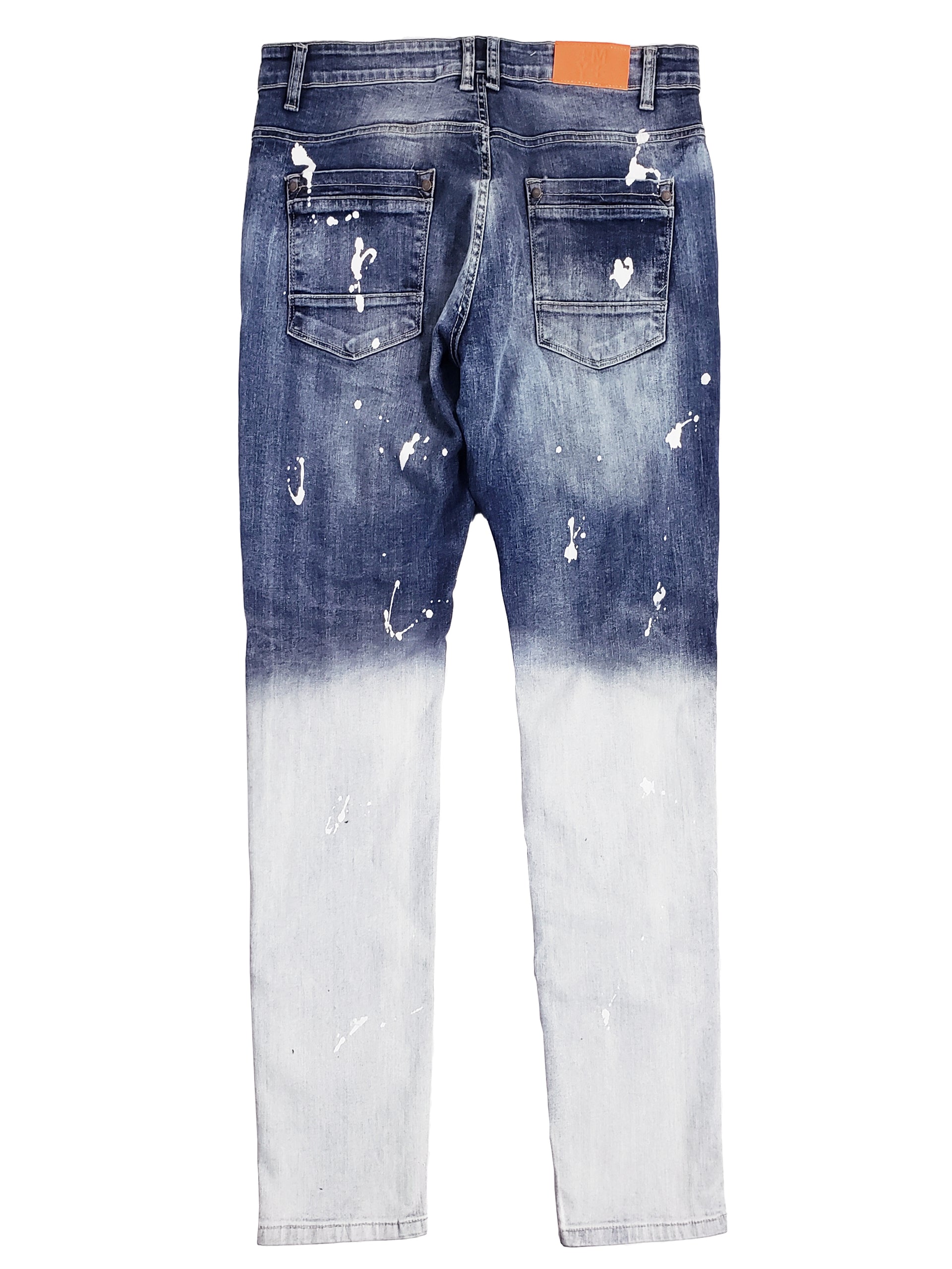 KEDZIE | Men's Slim Fit Rip & Repair with Splatter Paint in Light Stonewash Blue