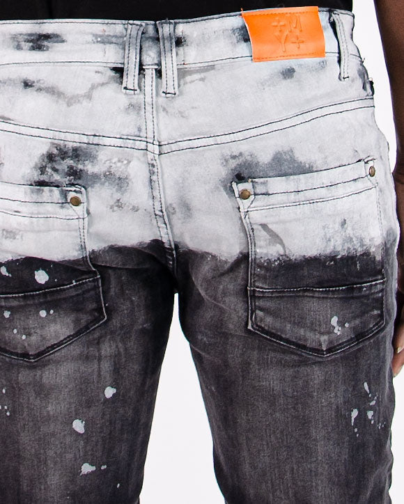 CLARK | Men's Slim Fit White Paint Washed Denim Rip & Repair in Black Stonewash