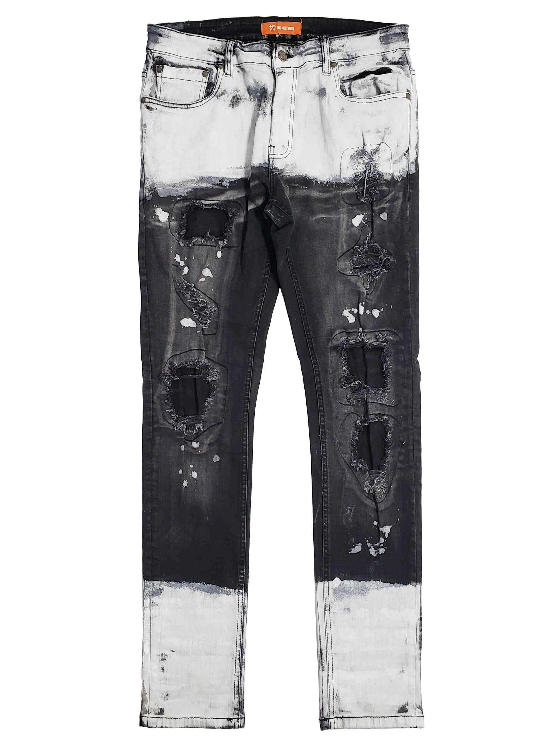 CLARK | Men's Slim Fit White Paint Washed Denim Rip & Repair in Black Stonewash